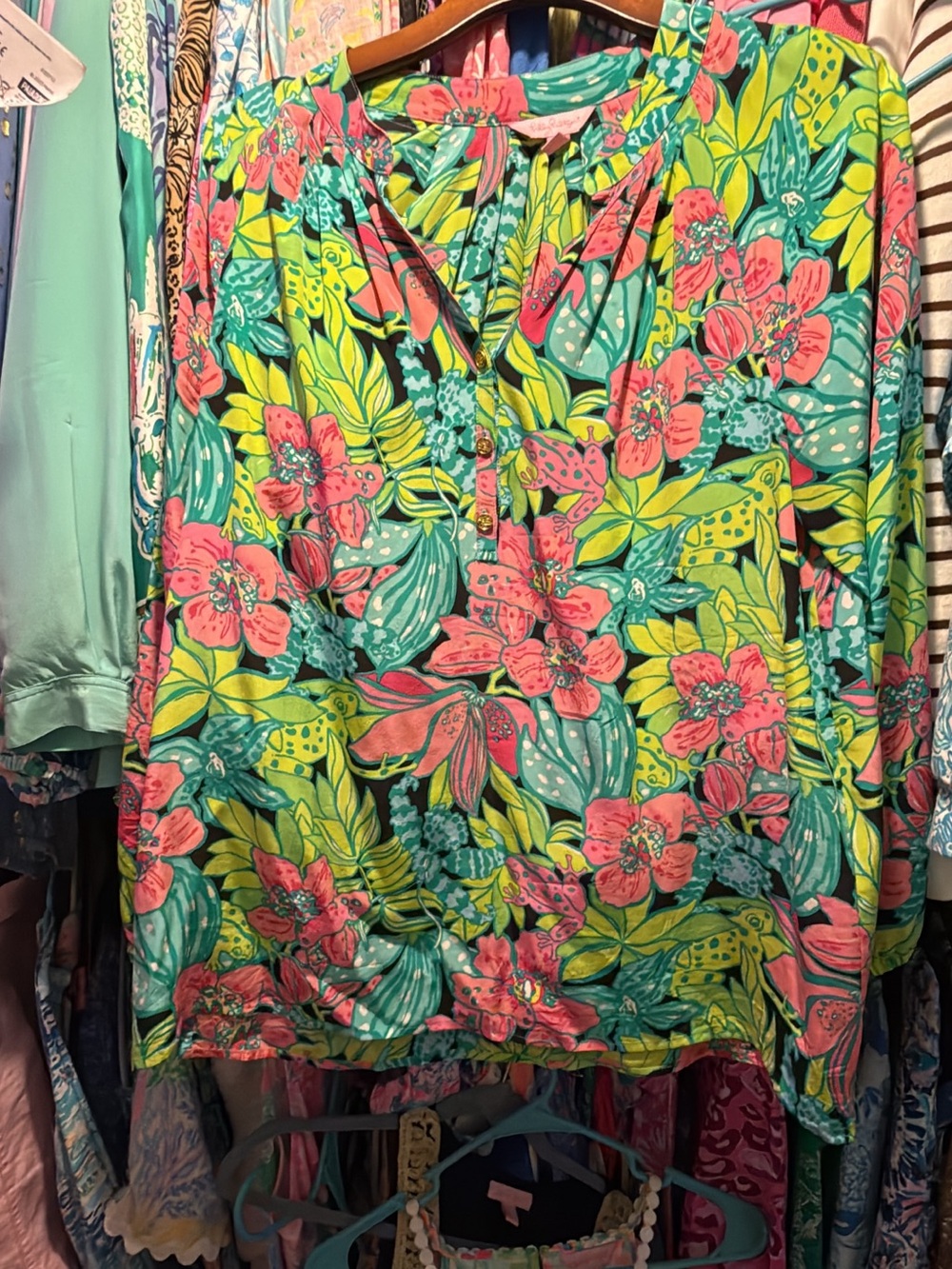 Lilly Pulitzer Elsa top Large Floral - Pink & Green